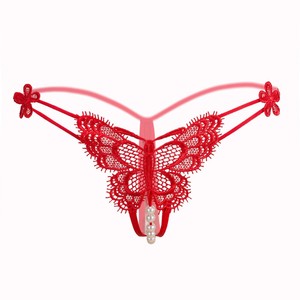 Трусики Бабочка с доступом и бусами "Butterfly Panties Red" красные